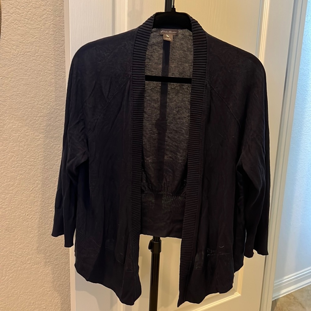 Eddie Bauer Navy Blue Open Front Shrug Sweater Cardigan Women’s Size Large L